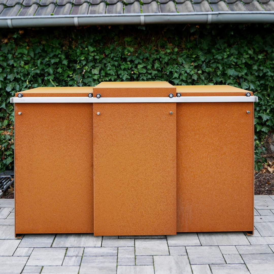 MBOX 3er Mülltonnenbox aus Cortenstahl